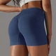 Спортивные женские короткие шорты Soft SQ с перекрестным поясом и эффектом push up для фитнеса, йоги, танцев Бесшовные с утяжкой Однотонные M Темно-синий (SQSH02M) - изображение 8