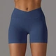 Спортивные женские короткие шорты Soft SQ с перекрестным поясом и эффектом push up для фитнеса, йоги, танцев Бесшовные с утяжкой Однотонные M Темно-синий (SQSH02M) - изображение 9