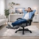 Геймерське крісло з тканини ThroneX linen 006 з масажною подушкою, підніжкою, до 130 кг, темно-сіре з чорним - зображення 4