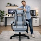 Геймерское кресло из ткани ThroneX linen 007 с массажной подушкой, подножкой, до 130 кг, голубое с серым - изображение 7