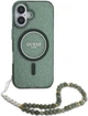 Etui Guess IML Glitter With Pearl Strap MagSafe do Apple iPhone 16 Zielone (3666339298401) - obraz 1