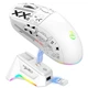 Безшумна Бездротова (2.4G, Bluetooth) HXSJ T90 Pro Біла Ігрова Мишка, 12000 DPI, Док-станція, RGB підсвітка та 650 mAh акумулятор - зображення 1