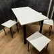 Кухонный комплект стол White Gloss 1200×700 мм + 4 табурета, белый мрамор, металлические ножки с регулировкой - изображение 2