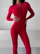 Спортивный комбинезон (длинный) со «швами наружу» (с чашками и без пуш-ап), красного цвета, размер M - изображение 3