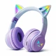 Беспроводные наушники Onvex BT612I с кошачьими ушками, RGB-подсветкой, Bluetooth 5.3, FM-радио, MicroSD, AUX, складные Purple - изображение 1