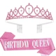 Женская диадема - корона для волос BIRTHDAY QUEEN тиара - обруч со стразами на день рождения + атласная лента, нежно-розовый (129784375) - изображение 1