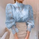 Святкова мереживна жіноча блуза Блакитна 2XL - изображение 1