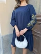 Платье женское летнее мини выше колена длинный рукав с принтом колоски синий р. 42-46 - изображение 3