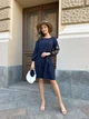 Платье женское летнее мини выше колена длинный рукав с принтом колоски синий р. 42-46 - изображение 6