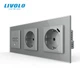 Умный проходной сенсорный диммер LIVOLO с розеткой и розеткой с USB Type-C 18 Вт, серый матовий, стекло, заземление - изображение 1