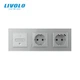 Умный проходной сенсорный диммер LIVOLO с розеткой и розеткой с USB Type-C 18 Вт, серый матовий, стекло, заземление - изображение 2