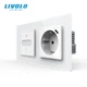 Умный сенсорный проходной диммер с розеткой USB Type-C 18Вт LIVOLO, с заземлением, шторки, белый, стекло - изображение 1