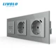 Умный сенсорный диммер LIVOLO с двумя розетками с USB Type-C 18Вт, серый матовий, стекло, 16A 230V, заземление, шторки - изображение 1