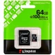 Карта памяти Kingston Canvas Select Plus microSDXC 64GB UHS-I A1 черный с адаптером - изображение 2