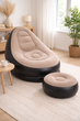 Надувное Велюровое Бежевое Кресло С Пуфом Удобный Диван Air Sofa Для Отдыха Дома Дачи Водонепроницаемый Бежевый Матрац Бежевий (386201) - изображение 2