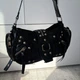 Винтажная черная сумка-багет в стиле Y2K с заклепками и шипами - изображение 7