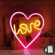 Настольный неоновый светильник "Сердце LOVE" жёлто-розовый на подставке на батарейках/USB 26х28 см - изображение 2