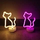 Настольный неоновый светильник "Котик" желтый на подставке на батарейках/USB 18х22 см - изображение 3