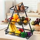 Настільний триярусний кошик-фруктівниця з дерев'яною ручкою Triple Fruit Basket, Розбірний метал кошик 52489/10 - зображення 4