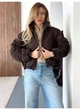 Куртка бомбер жіноча з драпировкою на рукавах утеплена матова Modern Boutique шоколадний, М КУ009 - изображение 4
