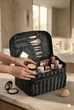 Косметичка дорожня Travel Bag Stripe ⬩ б’юті-кейс жіночий з дзеркалом ⬩ чорна в смужку - зображення 3