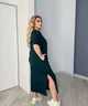 Платье-футболка женское из двунитки прямого кроя с надписью и боковыми разрезами весеннее G&M k-128732 58-60 Размер цвет Тёмно-зелёный - изображение 2