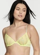 Комплект Victoria's Secret Very Sexy Sheer Shine Unlined Low-Cut Demi Bra та Thong Panty виконаний у яскравому кольорі Citron Glow ,зі стразами, Лимонний жовтий 34C-S - зображення 7