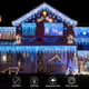 Уличная гирлянда-бахрома 10 м 400 LED синий+белый | Шторные светодиоды с таймером, 8 режимов, IP44 - изображение 6