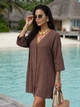 Женская пляжная туника-рубашка Relax Oversize из жатого батиста коричневая (шоколад) 46-48 (L/XL) - изображение 3