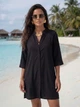 Женская пляжная туника-сорочка Riviera из штапеля декорированная прошивкой черная 42-44 (S/M) - изображение 3