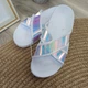 Шлепанцы детские C&A для девочки, голографические ремешки, размер 33/34 – легкие, яркие 33/34 - изображение 2