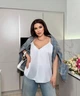 Майка женская из шелка армани с тонкими бретелями весенняя летняя G&M k-116501 48-50 Размер цвет белый - изображение 1