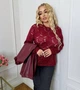 Костюм-двойка женский из кружева и эко кожи: лонгслив и удлинённая жилетка весенний G&M k-128476 50-52 Размер цвет бургунди - изображение 2