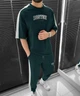 Спортивный костюм унисекс из двунитки с футболкой и брюками с лампасами и карманами демисезонный G&M k-128324 50-52 Размер цвет Темно зеленый - изображение 1