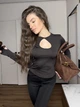 Жіночий лонгслів з вирізом Uaclothes 42-44 Коричневий (like37517-179491349) - зображення 2
