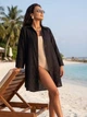 Женская пляжная туника-рубашка Tropical из натурального льна декорированная прошвой черная 42-44 (S/M) - изображение 2