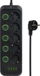 Сетевой фильтр XoKo SP-5-2-1, 2м, 5 розеток, 2 USB-A, 1 USB-C, выключатели каждой розетки Черный (XK-SP-5-2-1-BK) - изображение 1