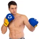 Перчатки для бокса боксерские перчатки Hard Touch Fighter 5242 10 унций Blue-Yellow - изображение 8