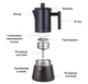 Гейзерна кавоварка Easyworkz diego moka pot з нержавіючої сталі на 6 чашок Чорний (М13630408) - зображення 4