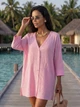 Женская пляжная туника-рубашка Relax Oversize из жатого батиста розовая 42-44 (S/M) - изображение 1