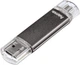 Флеш-накопитель Hama Laeta Twin 128 ГБ USB 2.0 OTG microUSB, серый, запись 10 МБ/с, чтение 15 МБ/с, компактный - Уценка - изображение 1