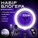 Набор блогера: кольцевая лампа 33 см со штативом 2.1 м и микрофон петличка Type-C/Lightning (3609) - изображение 1