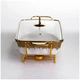Мармитница фарфоровая с подогревом 35.5х19х15.5 см с металлической подставкой золотого цвета модель GL789-13 - изображение 1