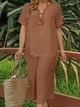 Комплект (блуза + штани) Shein sz2404290514309341 0XL коричневий (100008306) - зображення 5