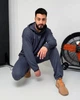 Спортивный костюм-двойка мужской из двунитки петля меланж с худи с капюшоном и брюками на резинке со шнурком повседневный весенне-летний G&M k-129210 50-52 Размер цвет Синий - изображение 3
