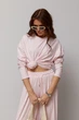 Однотонный свободный костюм со свободным лонгом и штанами Lurex Пудровый One Size (31213) - изображение 3
