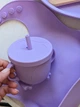 Набор для кормления детский силиконовый 6 предметов (тарелка секционная, миска, поильник, ложка, вилка, слюнявчик) фиолетовый - изображение 3