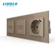 Умный проходной сенсорный диммер LIVOLO 2 сенсора (1-1) с розеткой USB Type-C 18 Вт, золотой матовий, стекло - изображение 1
