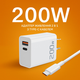 Сетевое зарядное устройство 200Вт PD/QC, USB-C+USB-A, кабель USB-C, белый - изображение 2