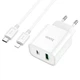 Мережевий зарядний пристрій з кабелем HOCO C80A Plus Rapido PD20W+QC3.0 charger set(C to iP) White - зображення 1